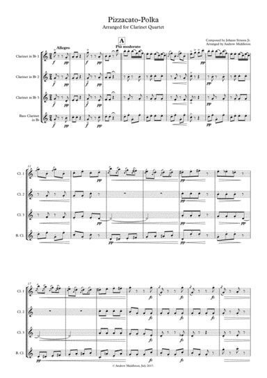 Pizzicato Polka arranged for Clarinet Quartet (arr. Andrew Middleton)