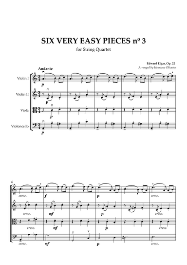 Six Very Easy Pieces nº 3 (Andante) - For String Quartet (arr. Henrique Oliveira)