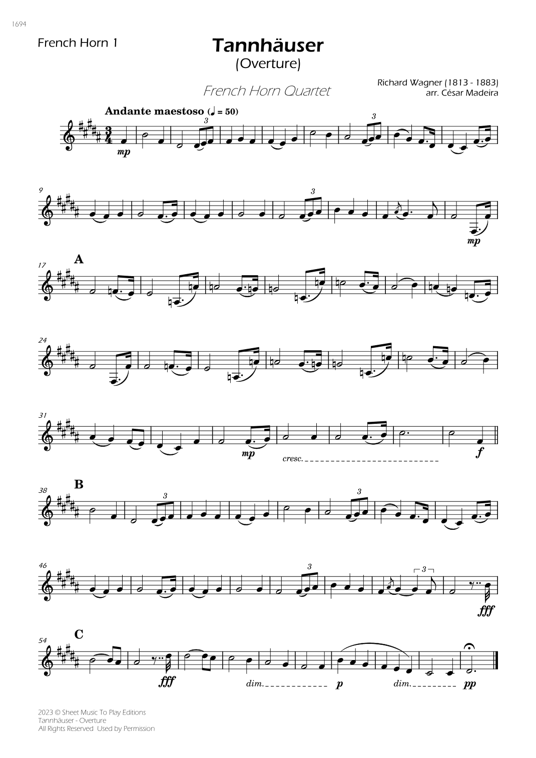 Tannhäuser (Overture) - French Horn Quartet (Individual Parts) (arr. César Madeira)