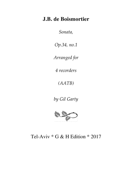 Sonata, Op.34,no.1 (arrangement for 4 recorders) (arr. Gil Garty)