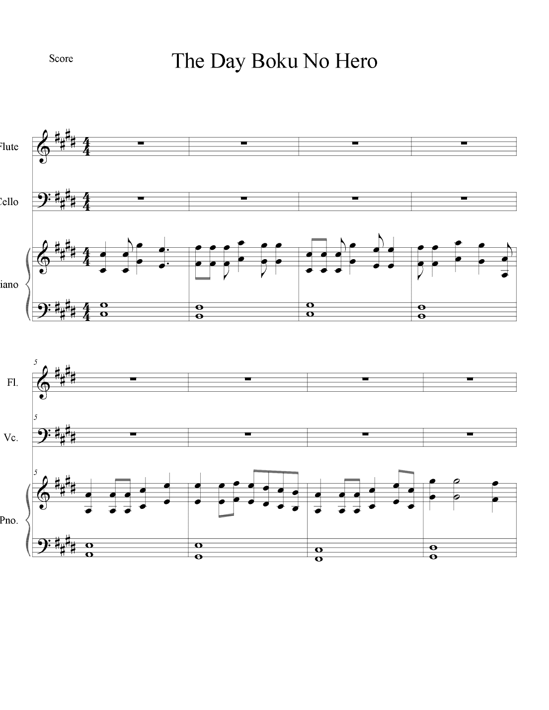 The Day Boku No Hero Trio Flute Cello Piano