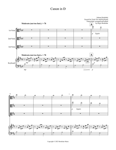 Canon in D (Pachelbel) (D) (Viola Trio, Keyboard) (arr. Regis Bookshar)