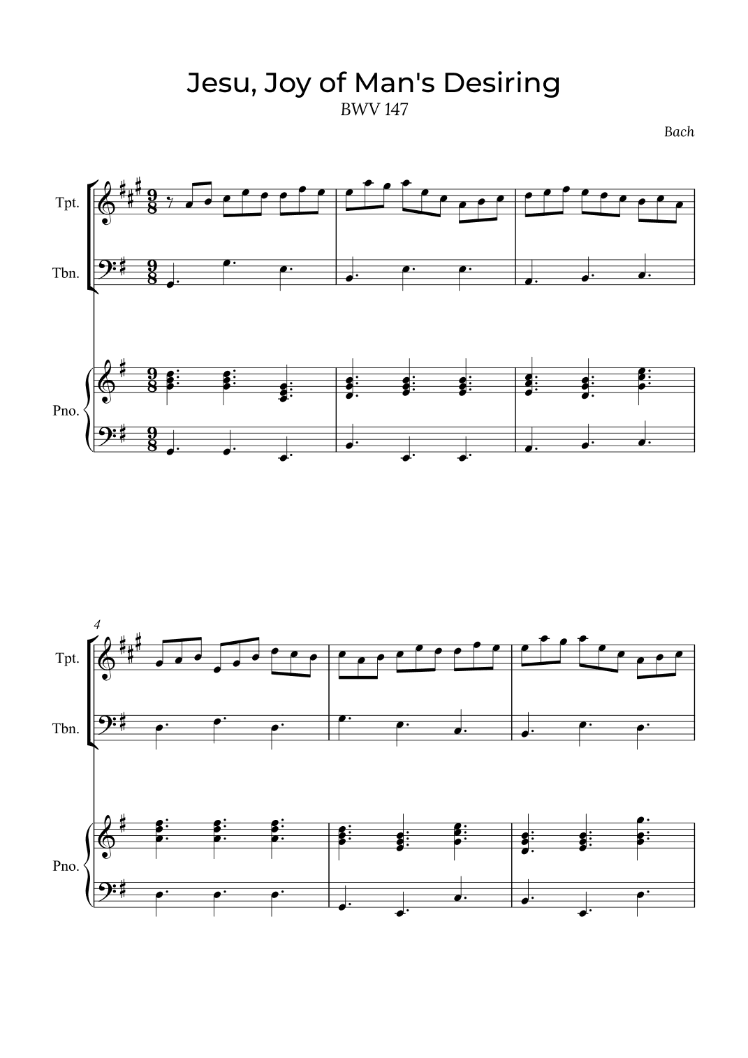 Jesu, Joy of Man's Desiring - Trumpet and Trombone with piano (arr. Alex Nunes Rodrigues)