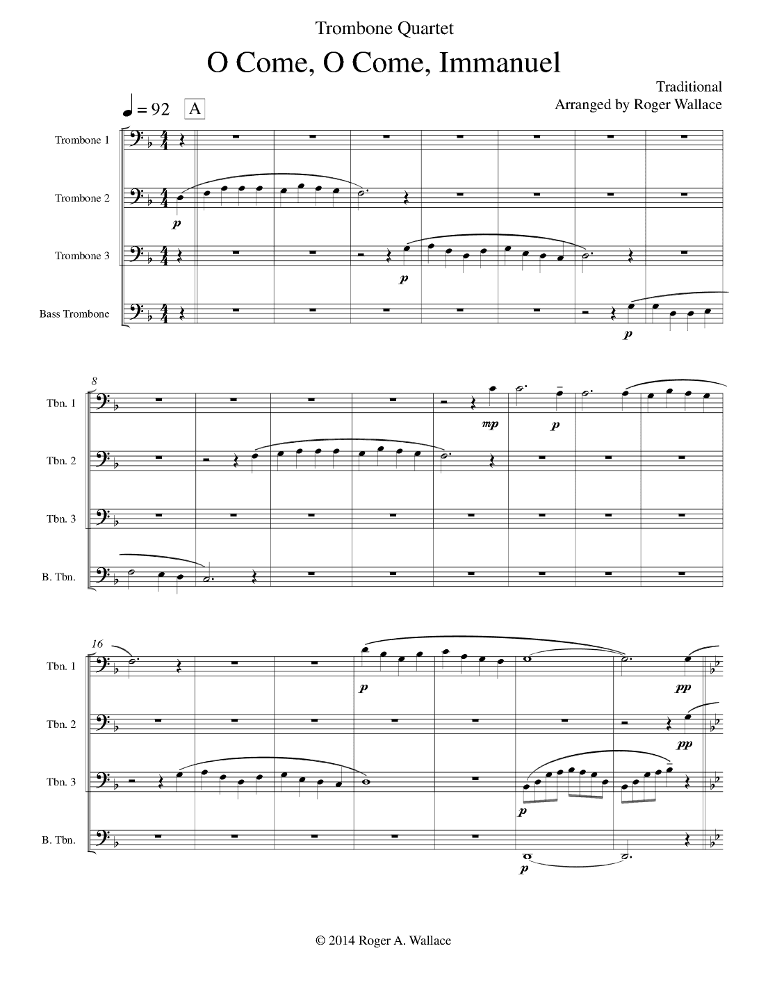O Come, O Come, Immanuel (Emmanuel) - Low Brass Quartet (arr. Roger Wallace)