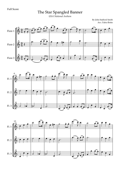 The Star Spangled Banner (USA National Anthem) for Flute Trio (arr. Fabio Britto)