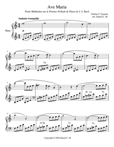 Ave Maria by Gounod for harp (easy) (arr. Daniel C. M.)