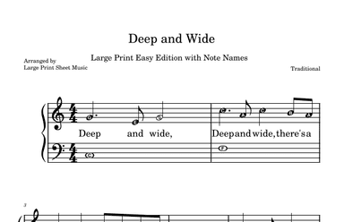 Deep and Wide • Easy Piano • Large Print • Note Names (arr. Large Print Sheet Music)