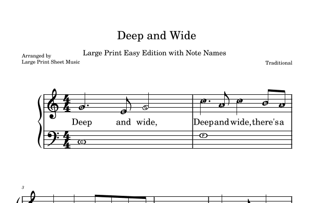Deep and Wide • Easy Piano • Large Print • Note Names (arr. Large Print Sheet Music)