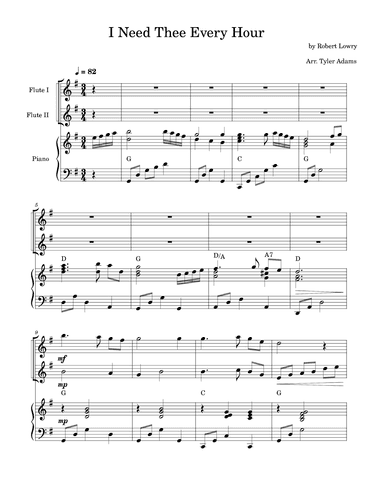 I Need Thee Every Hour (Flute Duet with Piano) (arr. Tyler Adams)