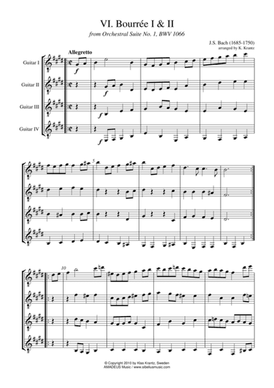 Bourree 1 & 2 from Suite No 1, BWV 1066 for guitar quartet (arr. K. Krantz)