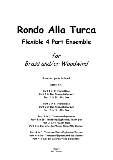 Rondo Alla Turca for Flexible 4 Part Ensemble (arr. Tim Curd)