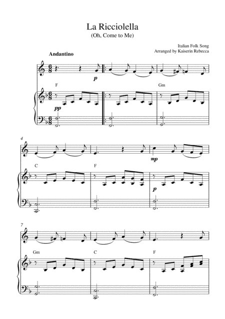 La Ricciolella (Oh, Come to Me) (English horn solo and piano accompaniment with chords) (arr. Kaiserin Rebecca)
