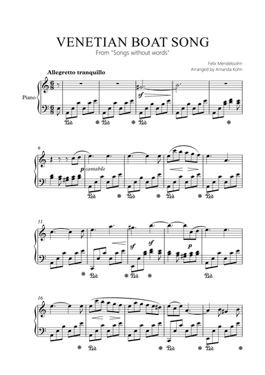 Venetian Boat Song - F. Mendelssohn - easy piano A minor (arr. Amanda Kohn)