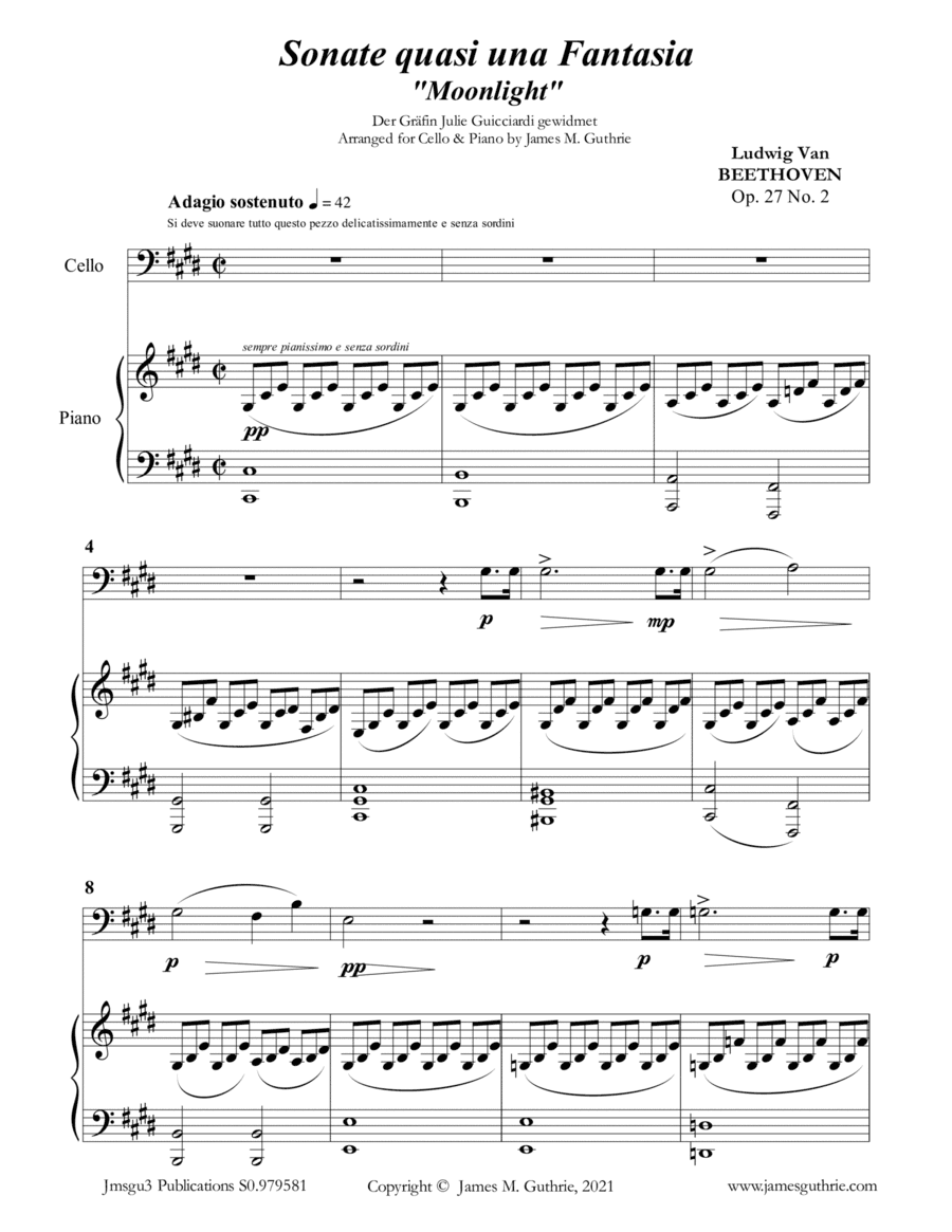 Beethoven: Adagio from the Moonlight Sonata for Cello & Piano (arr. James M. Guthrie)