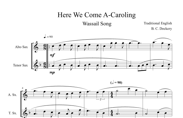 Here We Come A-Caroling (Alto and Tenor Sax Duet) (arr. B. C. Dockery)