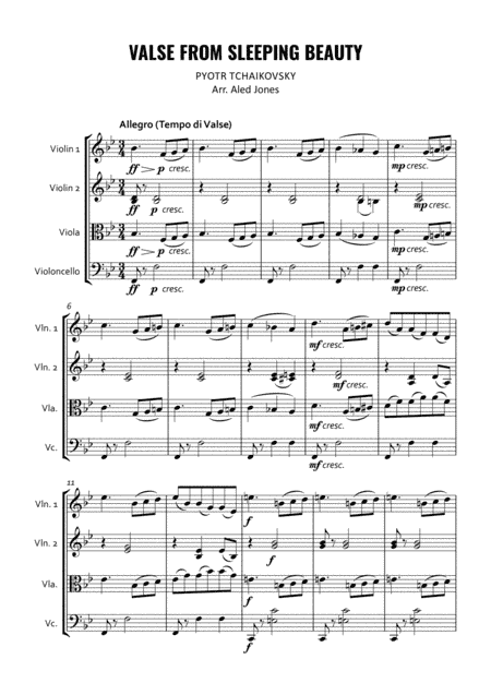 Sleeping Beauty Waltz for String Quartet (arr. Aled Jones)