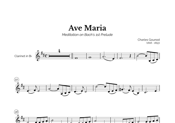 Ave Maria (Charles Gounod) for Easy Clarinet in Bb (arr. Marcos Soares)