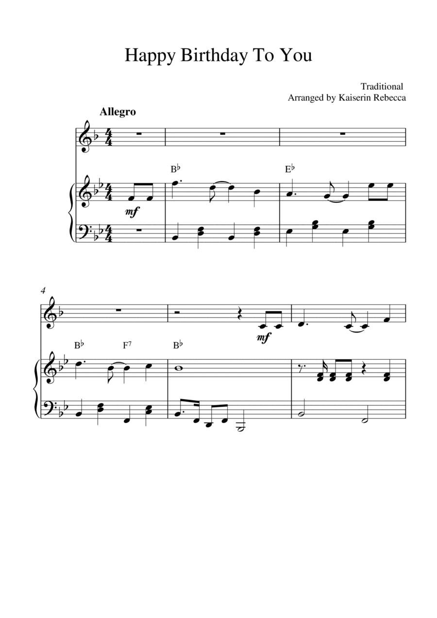 Happy Birthday To You (for English horn solo and piano accompaniment) (arr. Kaiserin Rebecca)