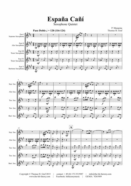 España Cañí - Paso Doble - Gypsy Dance - Saxophone Quintet (arr. Thomas H. Graf)