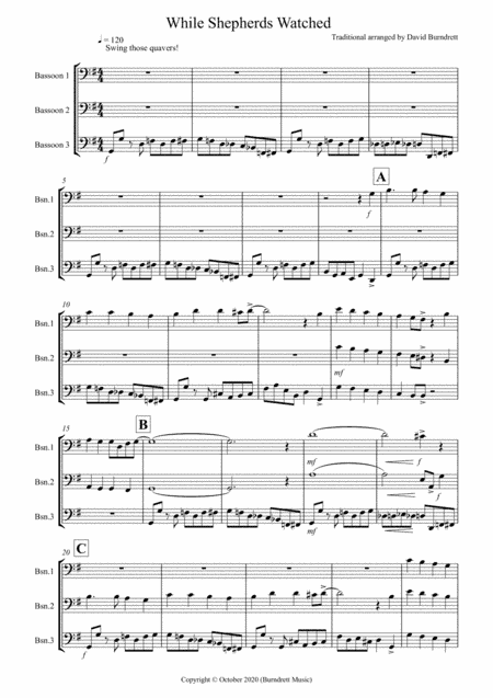 While Shepherds Watched (Jazzy Version!) for Bassoon Trio (arr. David Burndrett)