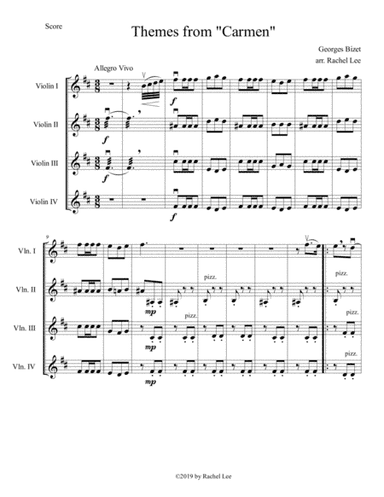 Themes from "Carmen" for violin quartet (arr. Rachel Lee)