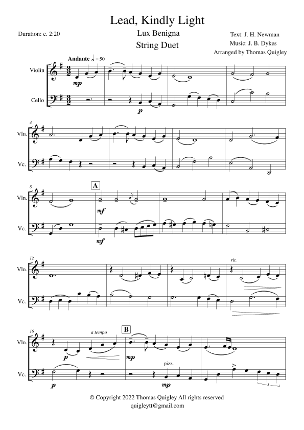 Lead, Kindly Light (arr. Thomas Quigley)