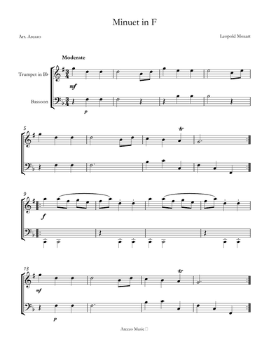 minuet in f leopold mozart trumpet and bassoon arezzo (arr. Arezzo Music)