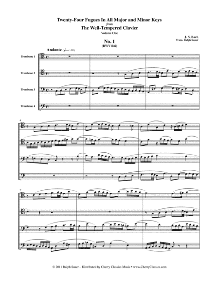 Twenty-Four Fugues from the Well Tempered Clavier volume 1 for Trombone Quartet (arr. Ralph Sauer)