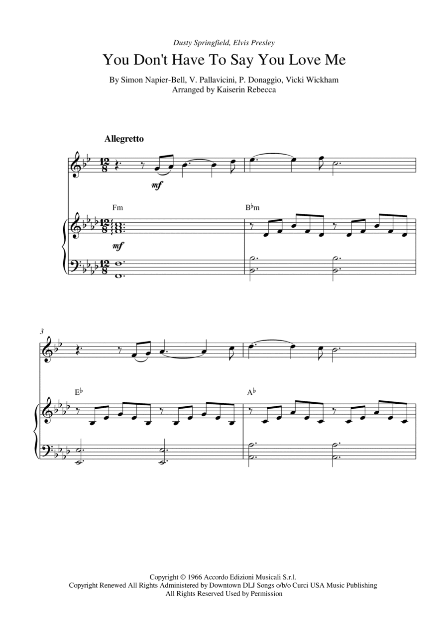 You Don't Have To Say You Love Me (arr. Kaiserin Rebecca)