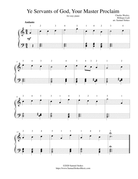 Ye Servants of God, Your Master Proclaim (You Servants of God, Your Master Proclaim) - for easy pian (arr. Samuel Stokes)