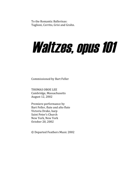 Waltzes, opus 101 (2002) for flute and harp