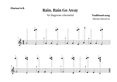 Rain, Rain Go Away for beginner clarinetist with finger chart (arr. Nikolas Marianno)
