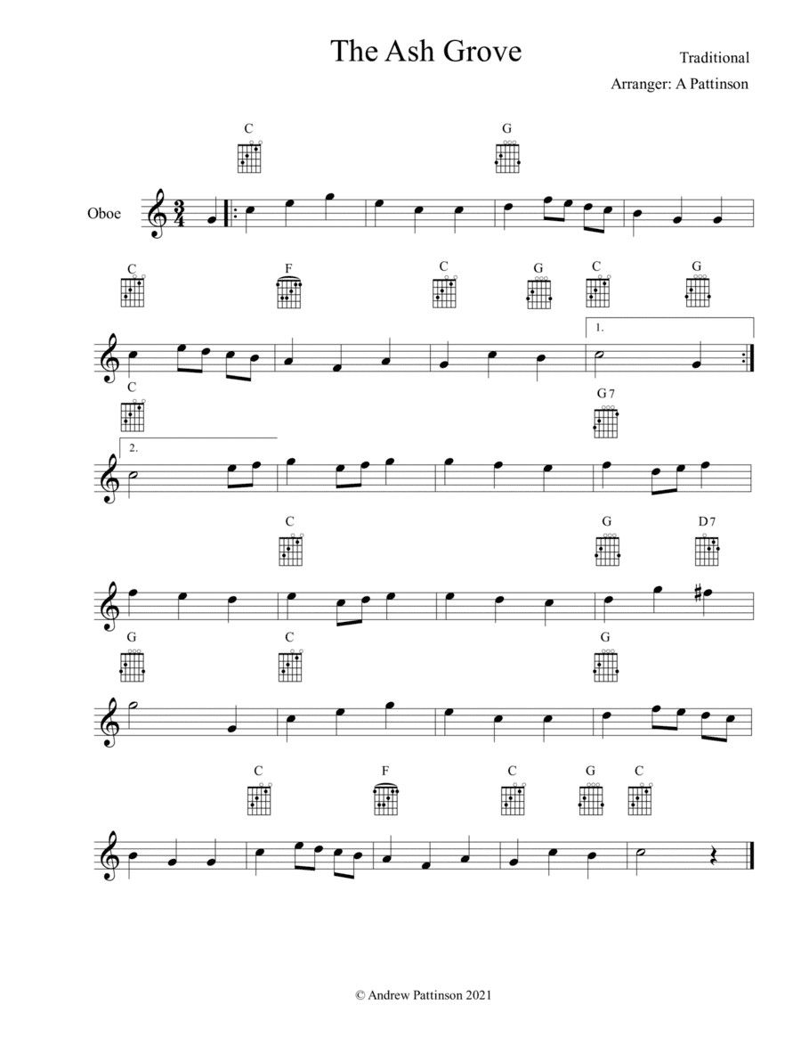 Ash Grove for Easy Oboe with Guitar Chords (arr. Andrew Pattinson)