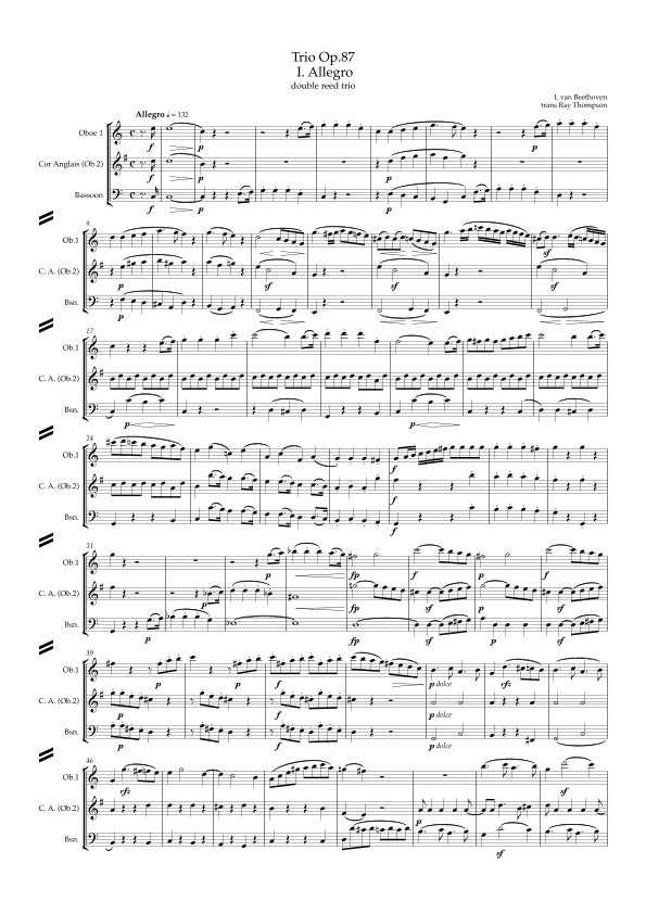 Beethoven: Wind Trio in C Major Op.87 (Complete) - double reed trio (Ob.,C.A.,Bsn.) (arr. Ray Thompson)