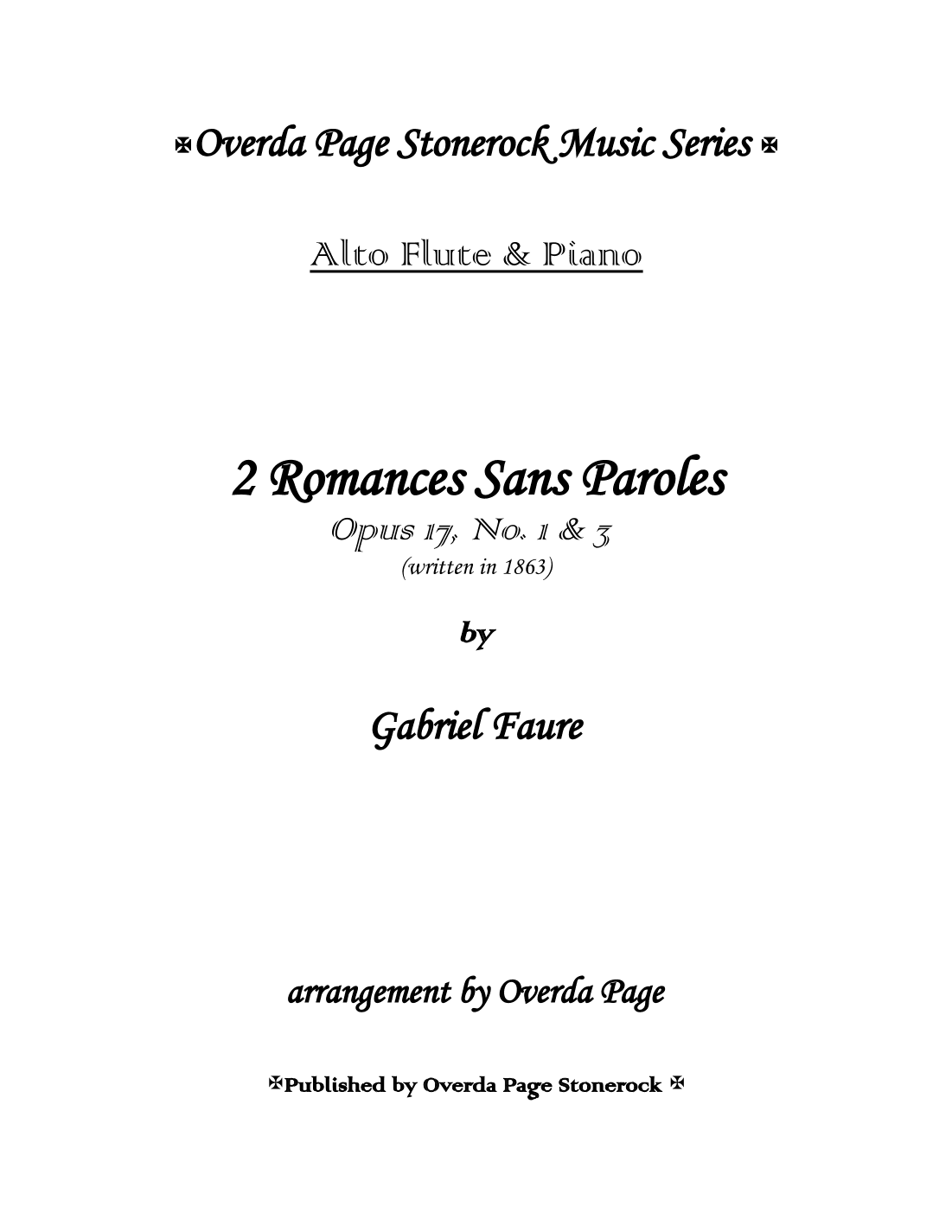 2Romances Sans Paroles, Op. 17, No. 1 & 3 (arr. Overda Page)