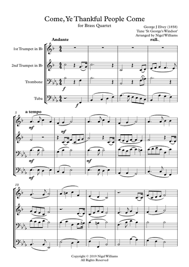 Come, Ye Thankful People Come, for Brass Quartet (arr. Nigel Williams)
