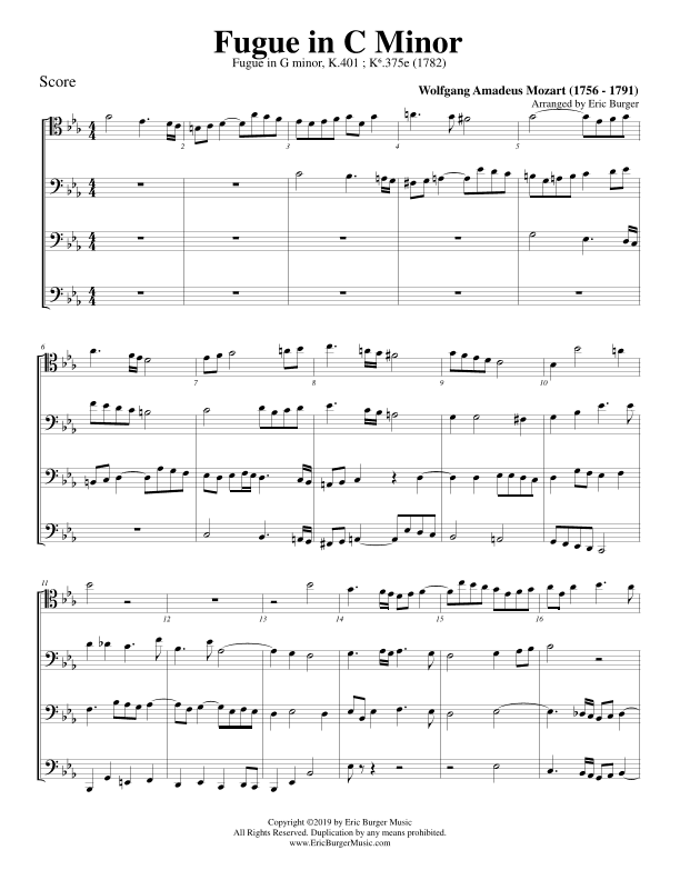 Fugue in C Minor for Trombone or Low Brass Quartet (arr. Eric Burger Music)
