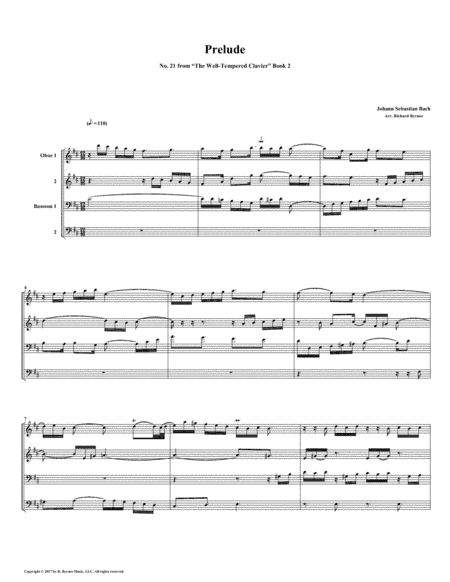 Prelude 21 from Well-Tempered Clavier, Book 2 (Double Reed Quartet) (arr. Richard Byrnes)