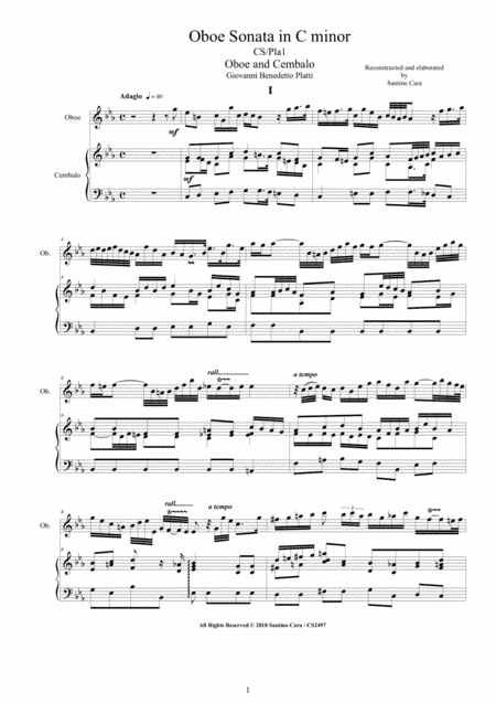 Platti - Oboe Sonata in C minor CS-Pla1 for Oboe and Cembalo (or Piano) (arr. Santino Cara)