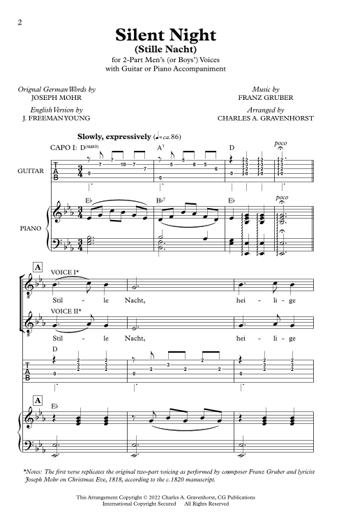 Silent Night (Stille Nacht) – E flat (arr. Charles A. Gravenhorst)