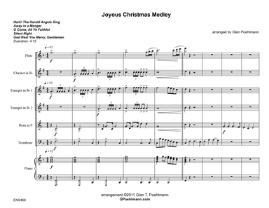 JOYOUS CHRISTMAS MEDLEY - Flute, Clarinet, 2 Trumpets, Horn & Trombone with Piano (5 carol medley) (arr. Glen Poehlmann)