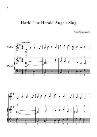 Hark! The Herald Angels Sing (for Violin and Piano Beginners) (arr. Gisele Sant'Ana)