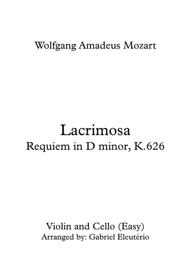 Lacrimosa Requiem in D minor, K.626 (arr. Gabriel Eleutério)