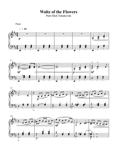 Tchaikovski - Waltz of the Flowers Piotr Ilitch (Piano) (arr. Wesley S. SIlva)