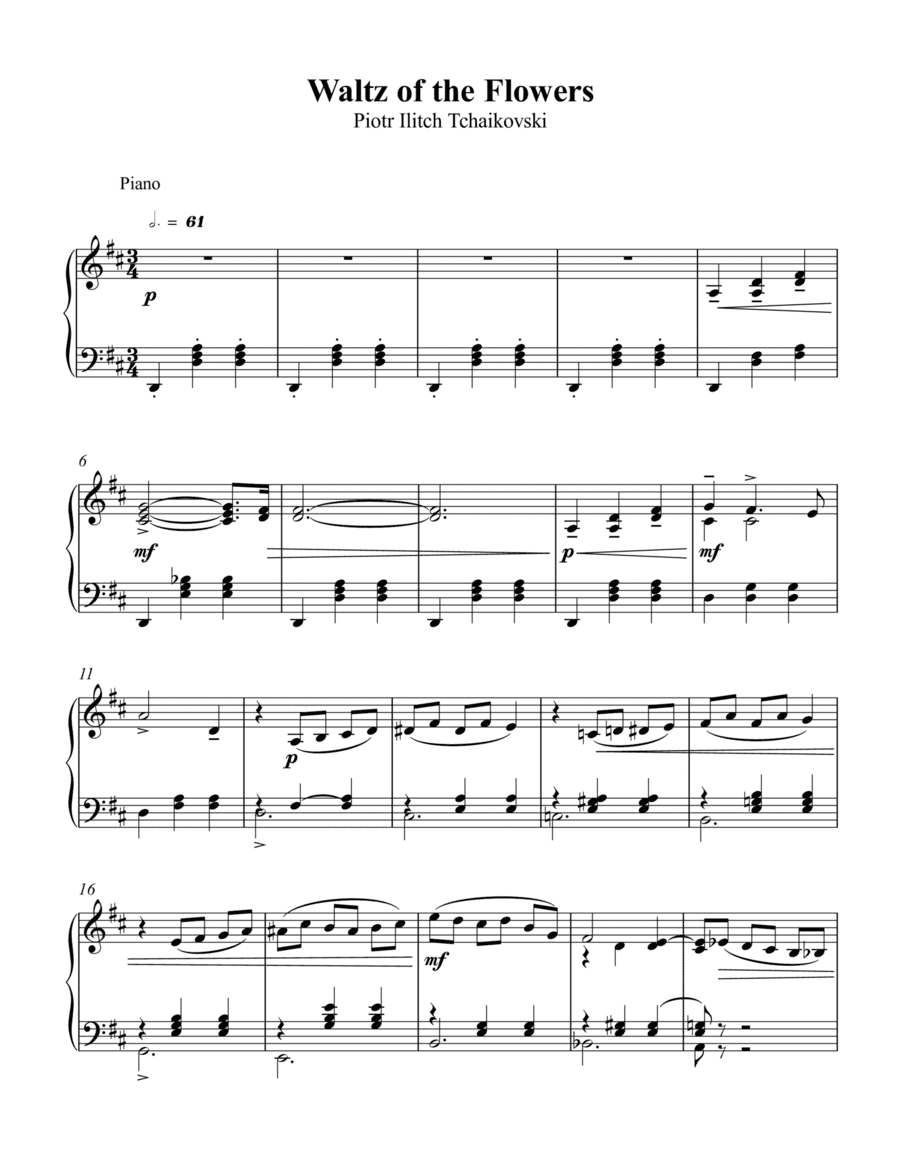 Tchaikovski - Waltz of the Flowers Piotr Ilitch (Piano) (arr. Wesley S. SIlva)