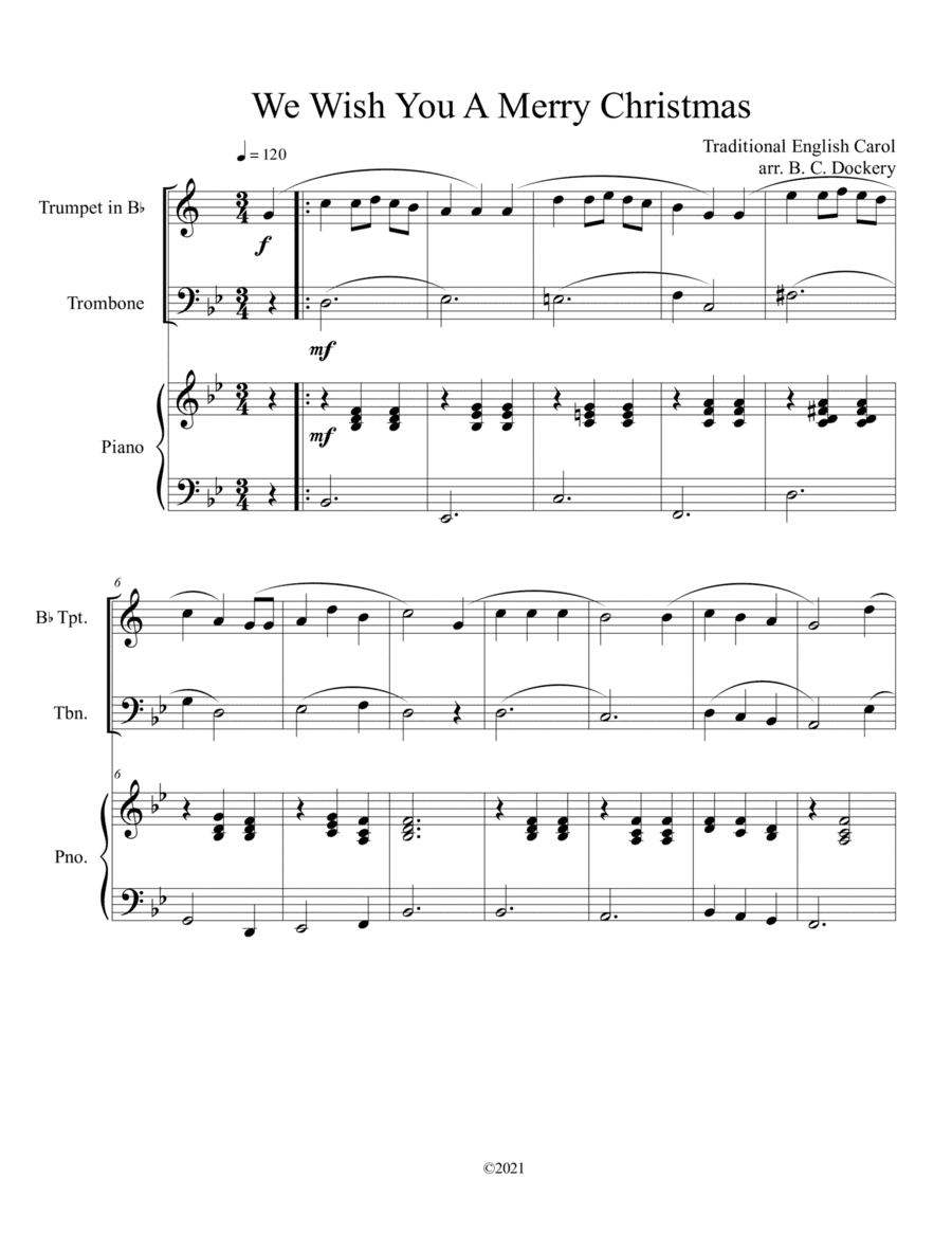 We Wish You A Merry Christmas (Trumpet and Trombone Duet with Piano Accompaniment) (arr. B. C. Dockery)