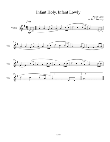Infant Holy, Infant Lowly (Violin Solo) (arr. B. C. Dockery)