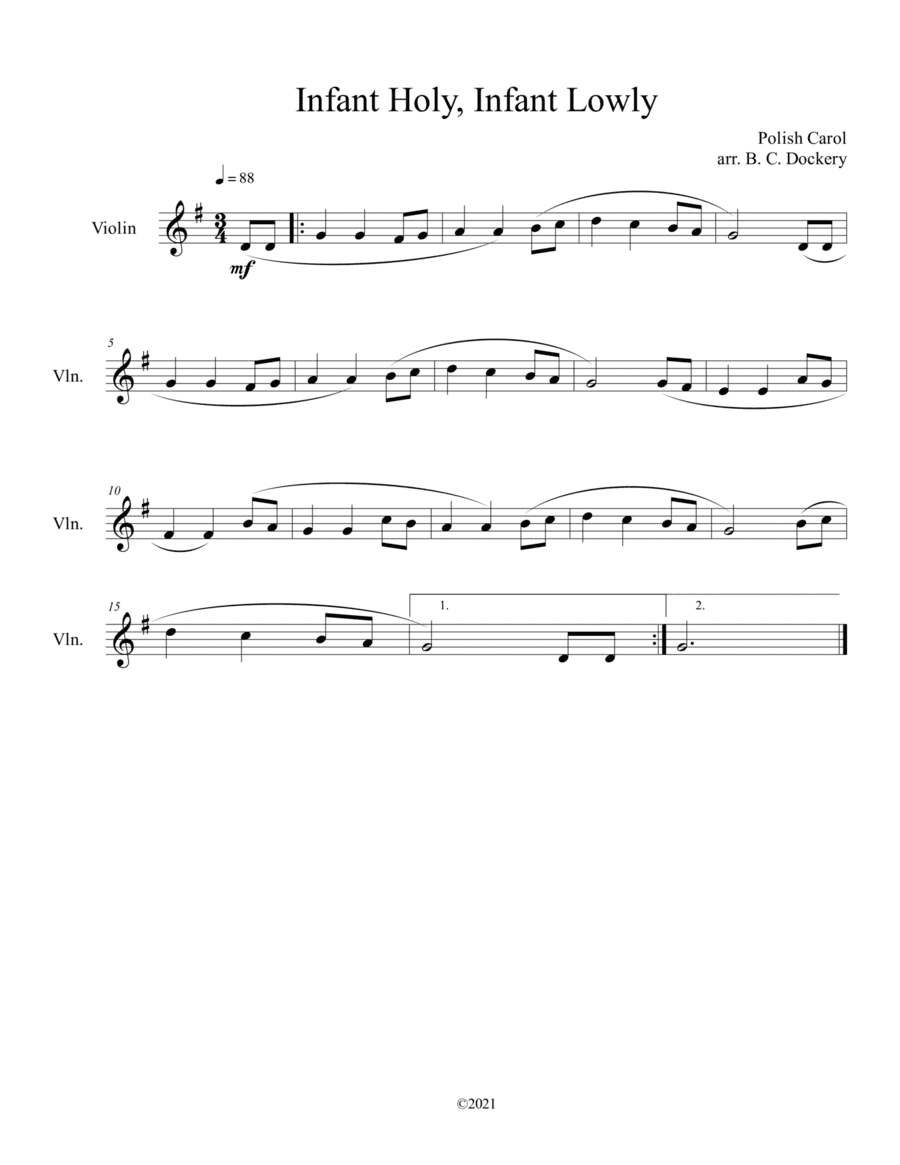 Infant Holy, Infant Lowly (Violin Solo) (arr. B. C. Dockery)