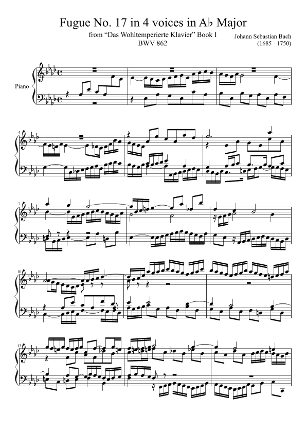 Fugue No. 17 BWV 862 in Ab Major (arr. Zachary Corbett)