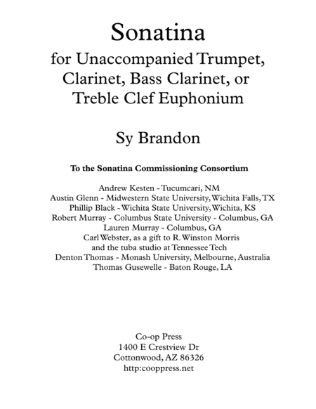 Sonatina for Unaccompanied Trumpet, Clarinet, Bass Clarinet or Euphonium TC